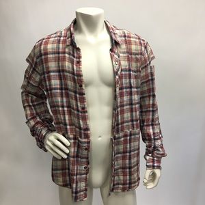 Red, white, blue checkered flannel